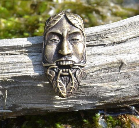 ZELENÝ MUŽ, AMULET, STARÁ MOSAZ, PATINA