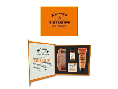 SCOTTISH FINE SOAPS PÁNSKÁ DÁRKOVÁ SADA PÉČE O PLEŤ A VOUSY - ČERNÝ PEPŘ A OSTROPESTŘEC