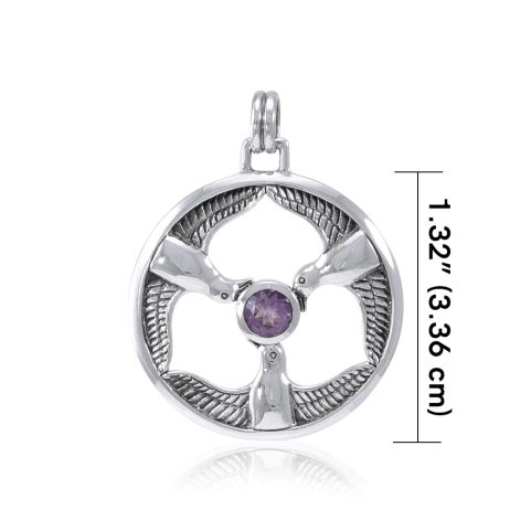 TŘI PTÁCI BOHYNĚ RHIANNON, STŘÍBRNÝ PŘÍVĚSEK S AMETYSTEM, AG 925