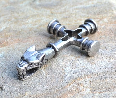 FENRIR, ISLANDSKÝ VLČÍ KŘÍŽ, AMULET, STAROSTŘÍBRO
