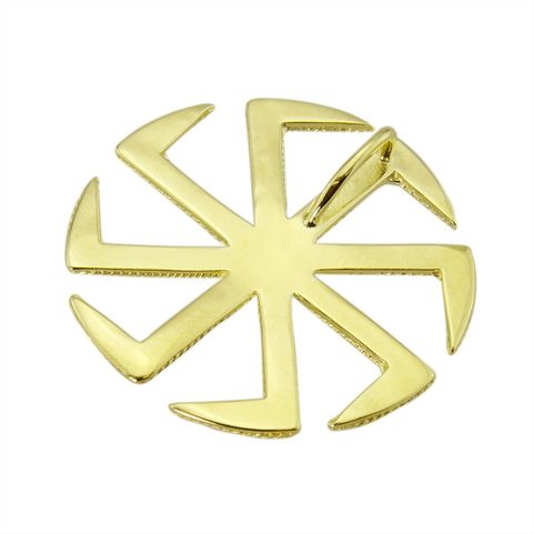 KOLOVRAT A GRANÁT, SLOVANSKÝ SYMBOL SLUNCE, PŘÍVĚŠEK, 14K ZLATO