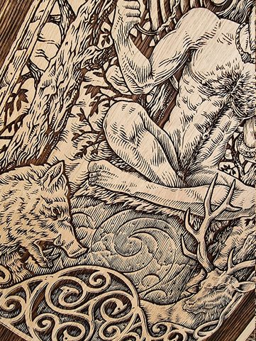 CERNUNNOS NÁSTĚNNÁ DEKORACE, DŘEVO