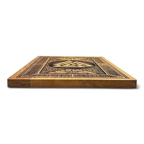 VELKÝ VALKNUT S ORNAMETY, NÁSTĚNNÁ DEKORACE, DŘEVO 32X44CM