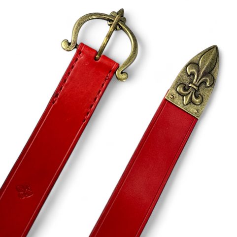 FLEUR DE LIS, KOŽENÝ HISTORICKÝ OPASEK, ČERVENÝ