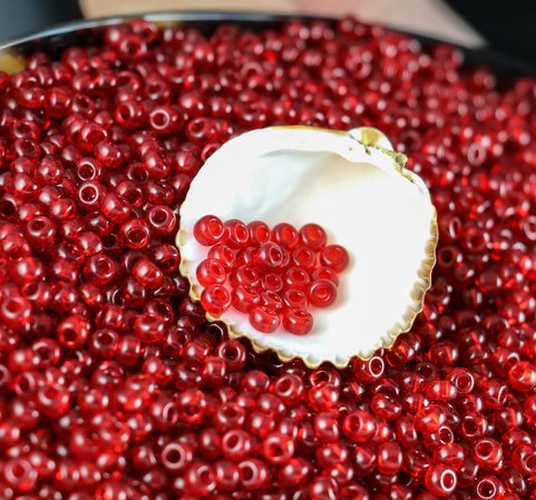 ROKAJLOVÉ KORÁLKY PRECIOSA, TRANSPARENT, ČERVENÁ, 5 / 0