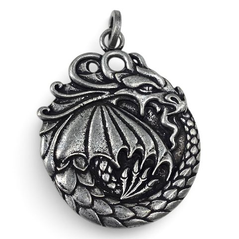 OUROBOROS PENDANT, DRAGON OF ETERNITY, ANTIQUE SILVER