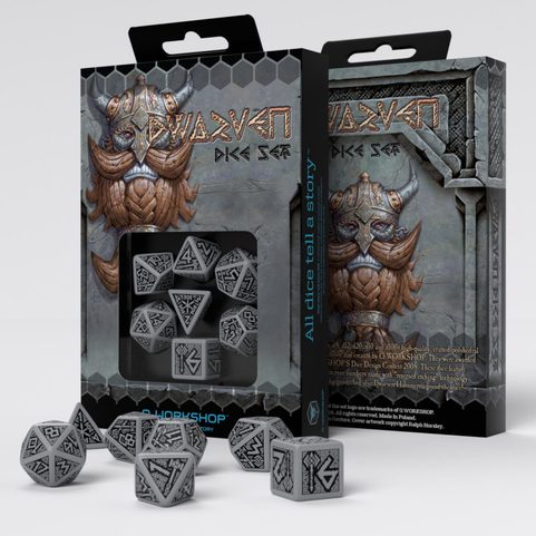 DWARVEN GREY AND BLACK, SADA TRPASLIČÍCH RPG HRACÍCH KOSTEK