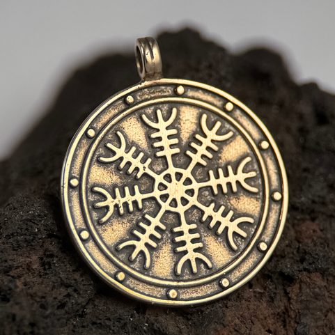AEGISHJALMUR, ISLANDSKÁ MAGICKÁ RUNA, MEDAILON, BRONZ