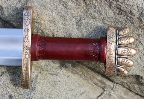 RUNAR, ZDOBENÝ VIKINSKÝ MEČ, PETERSEN TYP O, BRONZ, STŘÍBRO 925