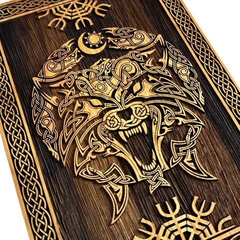 VLK FENRIR - VIKING, DŘEVĚNÝ NÁSTĚNNÝ OBRAZ 21X30CM