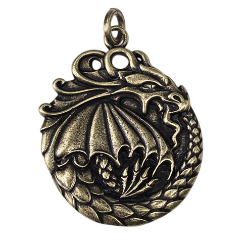 OUROBOROS PENDANT, DRAGON OF ETERNITY, ANTIQUE BRASS