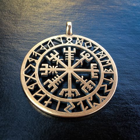 VEGVÍSIR - KOMPAS, ISLANDSKÁ RUNA, PŘÍVĚŠEK, BRONZ, VELKÝ