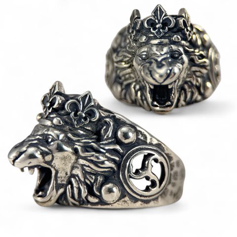 ČESKÝ LEV, STŘÍBRNÝ PRSTEN, AG 925, 36 G