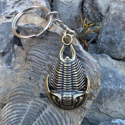 KLÍČENKA S TRILOBITEM, ZINEK, STAROMOSAZ