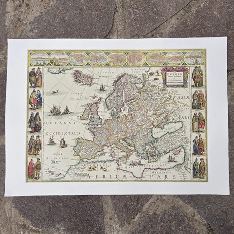 HISTORICKÁ MAPA EUROPA RECENS DESCRIPTA, GUILIELMO BLAEUW, RUČNÍ PAPÍR