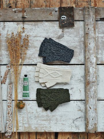 IRSKÁ VLNĚNÉ RUKAVICE ARAN FINGERLESS GLOVES, ZELENÉ