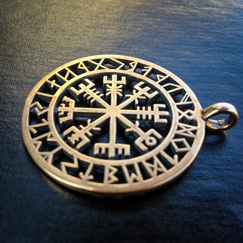 VEGVÍSIR - KOMPAS, ISLANDSKÁ RUNA, PŘÍVĚŠEK, BRONZ, VELKÝ