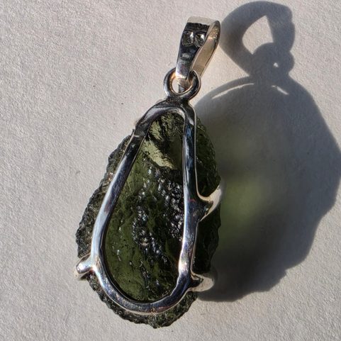 SILBERANHÄNGER MIT MOLDAVIT, SILBER 925