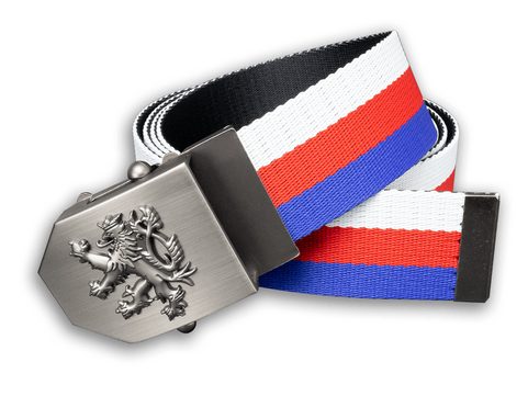 TEXTILNÍ OPASEK ČESKÝ LEV - TRIKOLORA + DÁRKOVÉ BALENÍ