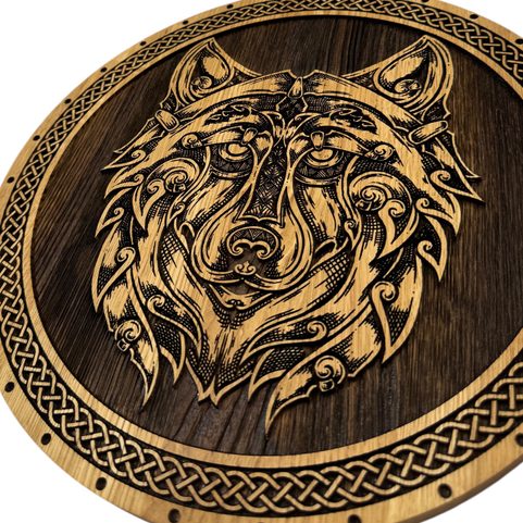 VLK FENRIR, DŘEVĚNÝ NÁSTĚNNÝ OBRAZ 32CM