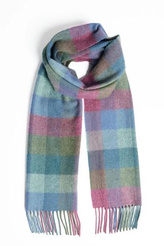 ŠÁLA IRSKÁ, FOXFORD DAMASK GREEN TURQUOISE CHECK LAMBSWOOL