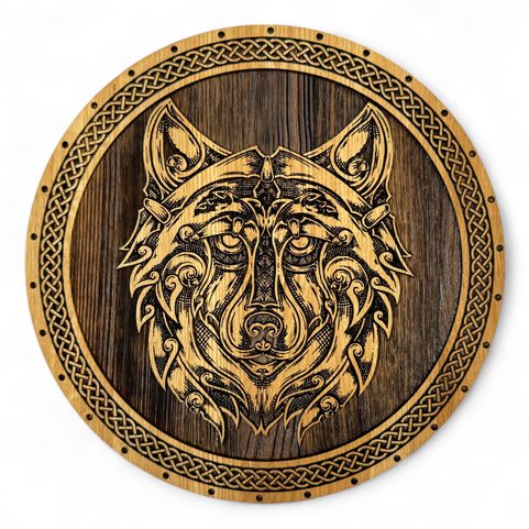 VLK FENRIR, DŘEVĚNÝ NÁSTĚNNÝ OBRAZ 32CM