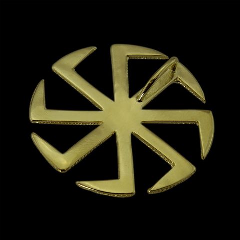KOLOVRAT A GRANÁT, SLOVANSKÝ SYMBOL SLUNCE, PŘÍVĚŠEK, 14K ZLATO