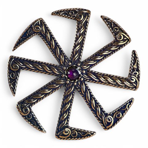 KOLOVRAT, SLOVANSKÝ SYMBOL SLUNCE, PŘÍVĚŠEK, BRONZ