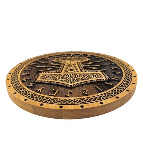 MJÖLLNIR - THOROVO KLADIVO, DŘEVĚNÝ NÁSTĚNNÝ OBRAZ 32CM