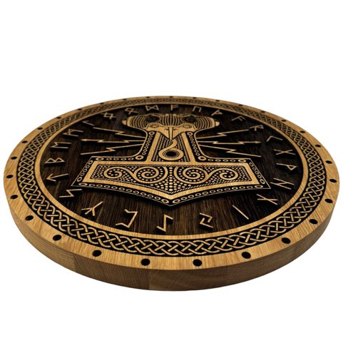 MJÖLLNIR - THOROVO KLADIVO, DŘEVĚNÝ NÁSTĚNNÝ OBRAZ 32CM