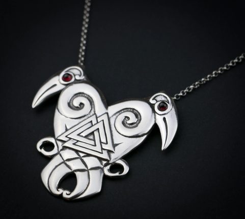 SRDCE SEVERU - HUGIN A MUNIN, STŘÍBRNÝ VIKINSKÝ STŘÍBRNÝ NÁHRDELNÍK, AG 925, 24G