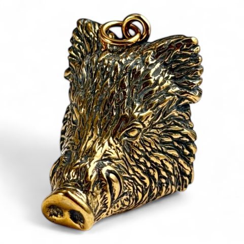 DIVOČÁK - KANEC, MASIVNÍ AMULET KANČÍ HLAVA BRONZ