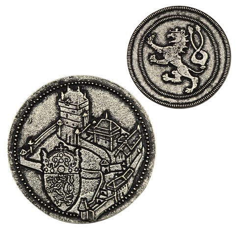 HRAD KARLŠTEJN A ČESKÝ LEV, MINCE - ZINEK, STAROSTŘÍBRO