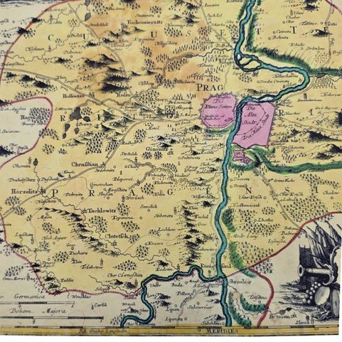 PRAHA A OKOLÍ, HISTORICKÁ MAPA, RUČNÍ PAPÍR