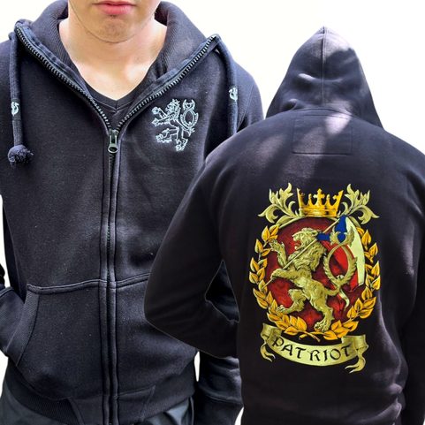 PATRIOT BOHEMIA, MIKINA S KAPUCÍ, ZIPPER - VÝŠIVKA ČESKÝ LEV