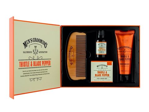 SCOTTISH FINE SOAPS PÁNSKÁ DÁRKOVÁ SADA PÉČE O PLEŤ A VOUSY - ČERNÝ PEPŘ A OSTROPESTŘEC