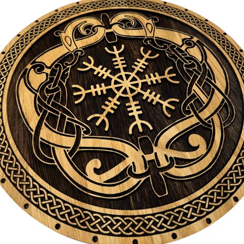 HELM OF AWE, ISLANDSKÝ MAGICKÝ ZNAK, DŘEVĚNÝ NÁSTĚNNÝ OBRAZ 32CM