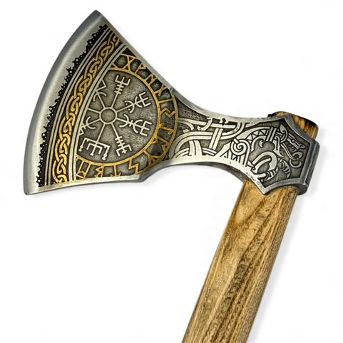 VEGVISÍR, KOVANÁ LEPTANÁ POZLACENÁ SEKERA