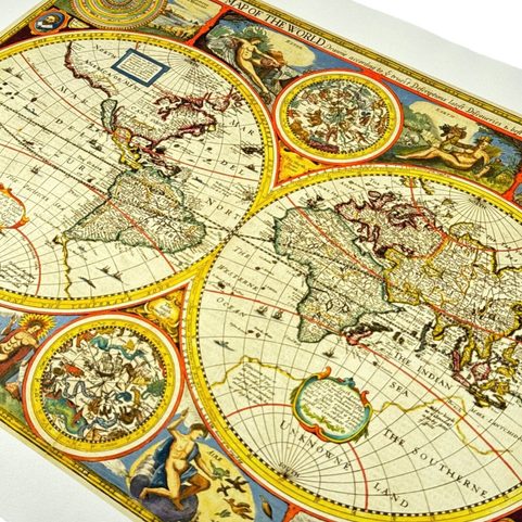 MAPA SVĚTA, JOHN SPEED, XVII. STOLETÍ, RUČNÍ PAPÍR