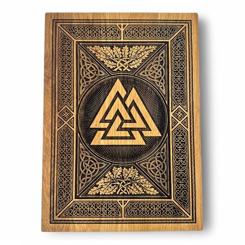 VELKÝ VALKNUT S ORNAMETY, NÁSTĚNNÁ DEKORACE, DŘEVO 32X44CM