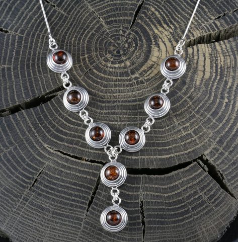 MAZURKA, STŘÍBRNÝ NÁHRDELNÍK S JANTAREM, AG 925 15 G