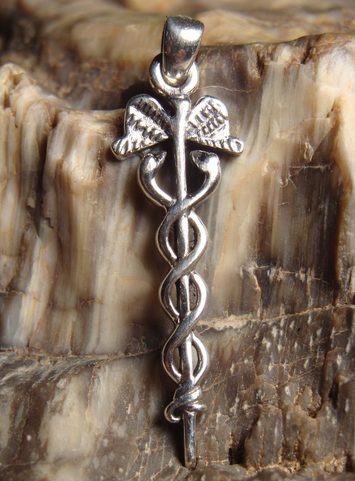 CADUCEUS, TALISMAN, STŘÍBRNÝ ŠPERK, AG 925