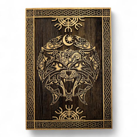 VLK FENRIR - VIKING, DŘEVĚNÝ NÁSTĚNNÝ OBRAZ 21X30CM