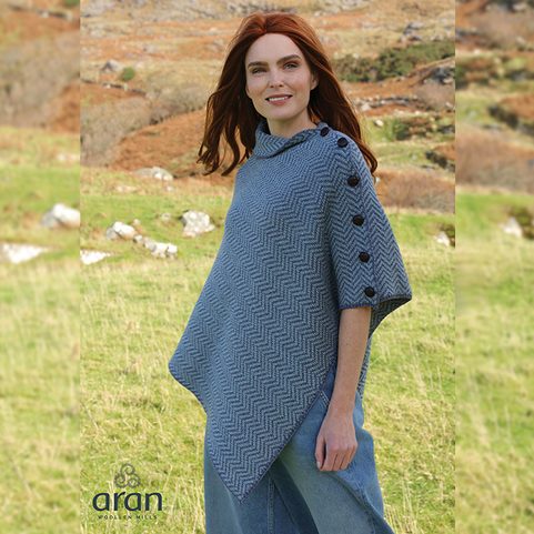 HERRINGBONE PONČO ARAN IRSKO