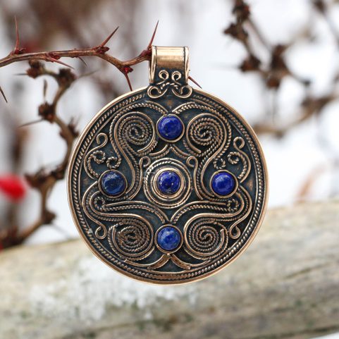 BATTERSEA, LUXUSNÍ BRITSKÝ ŠPERK, BRONZ, LAPIS