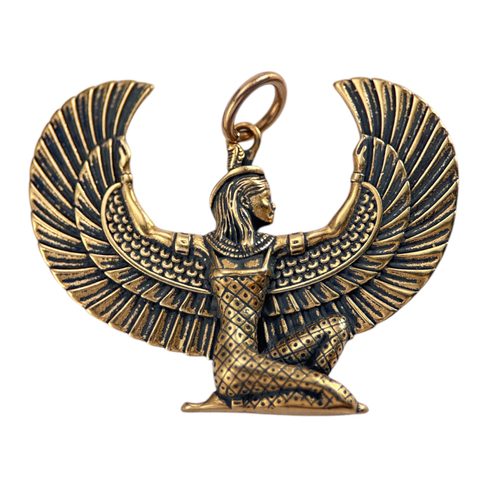 OKŘÍDLENÁ ISIS, EGYPTSKÁ BOHYNĚ - PATRONKA MATEŘSTVÍ, PŘÍRODY A MAGIE, BRONZ