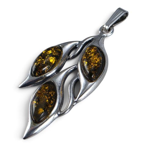 SILVER PENDANT WITH POLISH AMBER, 925 SILVER