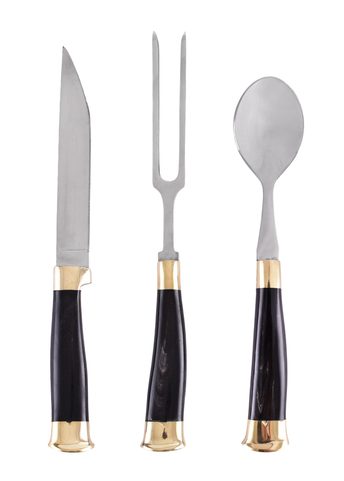 THREE-PIECE CUTLERY SET WITH HORN HANDLES AND LEATHER SHEATH