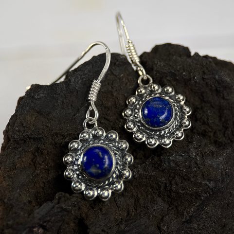 LAZIO, STŘÍBRNÉ ANTICKÉ NÁUŠNICE, LAPIS LAZULI, AG 925/1000