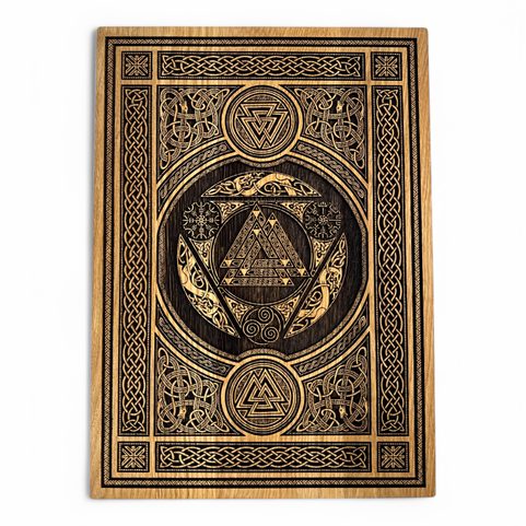 VALKNUT S ORNAMENTY, NÁSTĚNNÁ DEKORACE, DŘEVO 32X44CM